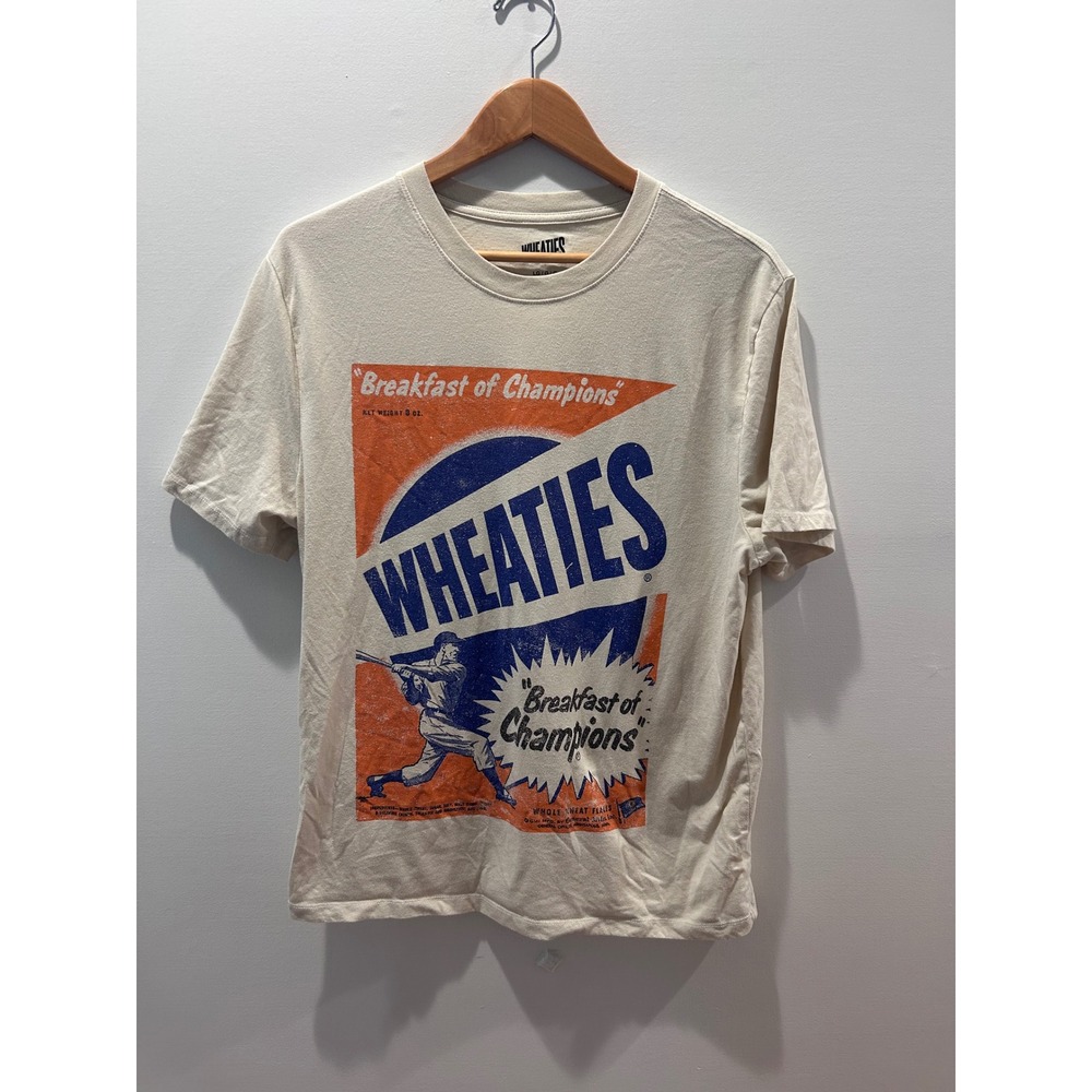 Wheaties Graphic Tee Mens Large Cream Breakfast of Champions Baseball Retro Tee